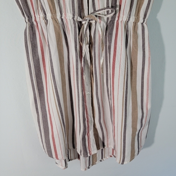 Japna Womens Multi Striped Shirt Dress Sz M Tie Waist Pocket Short Sleeve Woven - Picture 6 of 11